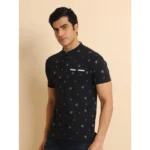 Generic Men's Casual Cotton Printed Mandarin Collar Half Sleeve T-Shirt (Black) - Image 4