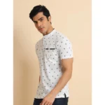 Generic Men's Casual Cotton Printed Mandarin Collar Half Sleeve T-Shirt (Offwhite) - Image 4