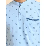 Generic Men's Casual Cotton Printed Mandarin Collar Half Sleeve T-Shirt (Skyblue) - Image 6