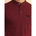 Generic Men's Casual Cotton Printed Mandarin Collar Half Sleeve T-Shirt (Plum) - Image 6