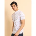Generic Men's Casual Cotton Printed Mandarin Collar Half Sleeve T-Shirt (White) - Image 4