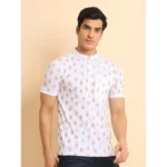 Generic Men's Casual Cotton Printed Mandarin Collar Half Sleeve T-Shirt (White) - Image 3