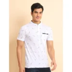 Generic Men's Casual Cotton Printed Mandarin Collar Half Sleeve T-Shirt (White) - Image 3