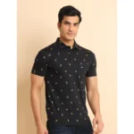Generic Men's Casual Cotton Printed Polo Neck Half Sleeve T-Shirt (Black) - Image 3