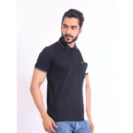 Generic Men's Casual Cotton Printed Polo Neck Half Sleeve T-Shirt (Black) - Image 4