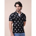 Generic Men's Casual Cotton Printed Polo Neck Half Sleeve T-Shirt (Black) - Image 4
