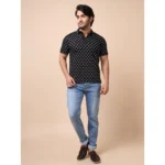 Generic Men's Casual Cotton Printed Polo Neck Half Sleeve T-Shirt (Black) - Image 7