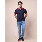 Generic Men's Casual Cotton Printed Polo Neck Half Sleeve T-Shirt (Navy) - Image 7