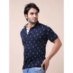 Generic Men's Casual Cotton Printed Polo Neck Half Sleeve T-Shirt (Navy) - Image 4