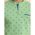 Generic Men's Casual Cotton Printed Mandarin Collar Half Sleeve T-Shirt (LightGreen) - Image 6