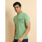 Generic Men's Casual Cotton Printed Mandarin Collar Half Sleeve T-Shirt (LightGreen) - Image 4