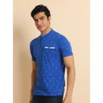 Generic Men's Casual Cotton Printed Mandarin Collar Half Sleeve T-Shirt (Blue) - Image 4