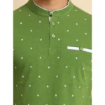 Generic Men's Casual Cotton Printed Mandarin Collar Half Sleeve T-Shirt (Green) - Image 6