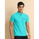 Generic Men's Casual Cotton Printed Mandarin Collar Half Sleeve T-Shirt (Seagreen) - Image 3