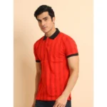 Generic Men's Casual Cotton Printed Polo Neck Half Sleeve T-Shirt (Red) - Image 4
