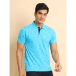 Generic Men's Casual Cotton Printed Polo Neck Half Sleeve T-Shirt (Skyblue) - Image 3