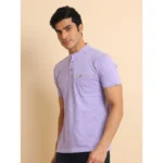 Generic Men's Casual Cotton Printed Mandarin Collar Half Sleeve T-Shirt (Lavender) - Image 4