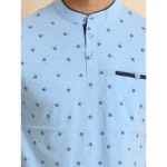 Generic Men's Casual Cotton Printed Mandarin Collar Half Sleeve T-Shirt (Skyblue) - Image 6