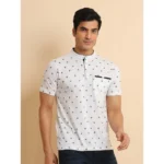 Generic Men's Casual Cotton Printed Mandarin Collar Half Sleeve T-Shirt (Offwhite) - Image 3