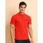 Generic Men's Casual Cotton Printed Mandarin Collar Half Sleeve T-Shirt (Red) - Image 3