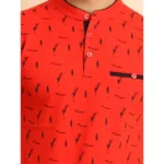 Generic Men's Casual Cotton Printed Mandarin Collar Half Sleeve T-Shirt (Red) - Image 6