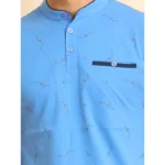 Generic Men's Casual Cotton Printed Mandarin Collar Half Sleeve T-Shirt (LightBlue) - Image 6