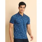 Generic Men's Casual Cotton Printed Polo Neck Half Sleeve T-Shirt (Blue) - Image 3