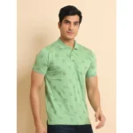 Generic Men's Casual Cotton Printed Polo Neck Half Sleeve T-Shirt (Light Green) - Image 3