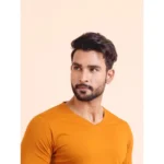 Generic Men's Casual Cotton Solid V Neck Full Sleeve T-Shirt  (Mustard) - Image 3