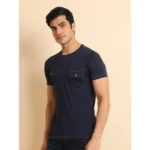 Generic Men's Casual Cotton Solid Round Neck Half Sleeve T-Shirt (Navy) - Image 4