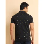Generic Men's Casual Cotton Printed Polo Neck Half Sleeve T-Shirt (Black) - Image 2