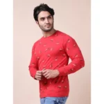 Generic Men's Casual Cotton Printed Round Neck Full Sleeve T-Shirt (Red) - Image 3