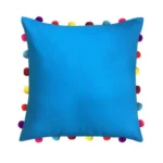 Generic Cotton Solid Pom Pom Cushion Covers (Blue, Size: 18x18 In)