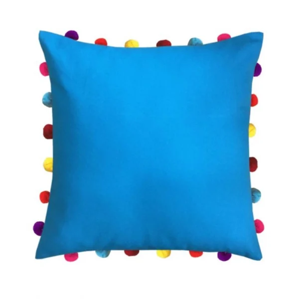 Generic Cotton Solid Pom Pom Cushion Covers (Blue, Size: 18x18 In)