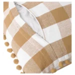 Generic Pack Of_2 Cotton Checkered Cushion Cover With Pom Pom (Beige, Size: 12x20 In) - Image 2