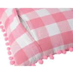 Generic Pack Of_2 Cotton Checkered Cushion Cover With Pom Pom (Baby Pink, Size: 18x18 In) - Image 2