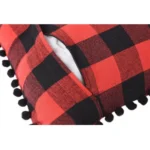 Generic Pack Of_2 Cotton Checkered Cushion Cover With Pom Pom (Red & Black, Size: 12x20 In) - Image 2