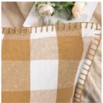 Generic Pack Of_2 Cotton Checkered Cushion Cover With Blanket Stitch (Beige, Size: 12x20 In) - Image 2