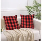 Generic Pack Of_2 Cotton Checkered Cushion Cover With Blanket Stitch (Red & Black, Size: 24x24 In)