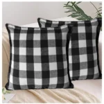 Generic Pack Of_2 Cotton Checkered Cushion Cover With Blanket Stitch (Black & White, Size: 18x18 In)