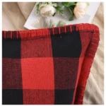 Generic Pack Of_2 Cotton Checkered Cushion Cover With Blanket Stitch (Red & Black, Size: 12x20 In) - Image 2