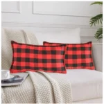 Generic Pack Of_2 Cotton Checkered Cushion Cover With Blanket Stitch (Red & Black, Size: 12x20 In)