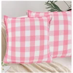 Generic Pack Of_2 Cotton Checkered Cushion Cover With Blanket Stitch (Baby Pink, Size: 16x16 In)