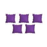 Generic Cotton Solid Pom Pom Cushion Covers (Dark Purple, Size: 14x14 In) - Image 2