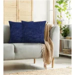 Generic Pack Of_2 Chenille Checkered Cushion Covers (Navy Blue, Size: 18x18 In) - Image 3