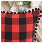 Generic Pack Of_2 Cotton Checkered Cushion Cover With Pom Pom (Red & Black, Size: 12x20 In) - Image 3