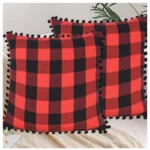 Generic Pack Of_2 Cotton Checkered Cushion Cover With Pom Pom (Red & Black, Size: 18x18 In) - Image 4