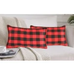 Generic Pack Of_2 Cotton Checkered Cushion Cover With Blanket Stitch (Red & Black, Size: 12x20 In) - Image 4