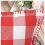 Generic Pack Of_2 Cotton Checkered Cushion Cover With Blanket Stitch (Red, Size: 18x18 In) - Image 4