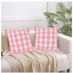 Generic Pack Of_2 Cotton Checkered Cushion Cover With Blanket Stitch (Baby Pink, Size: 16x16 In) - Image 4